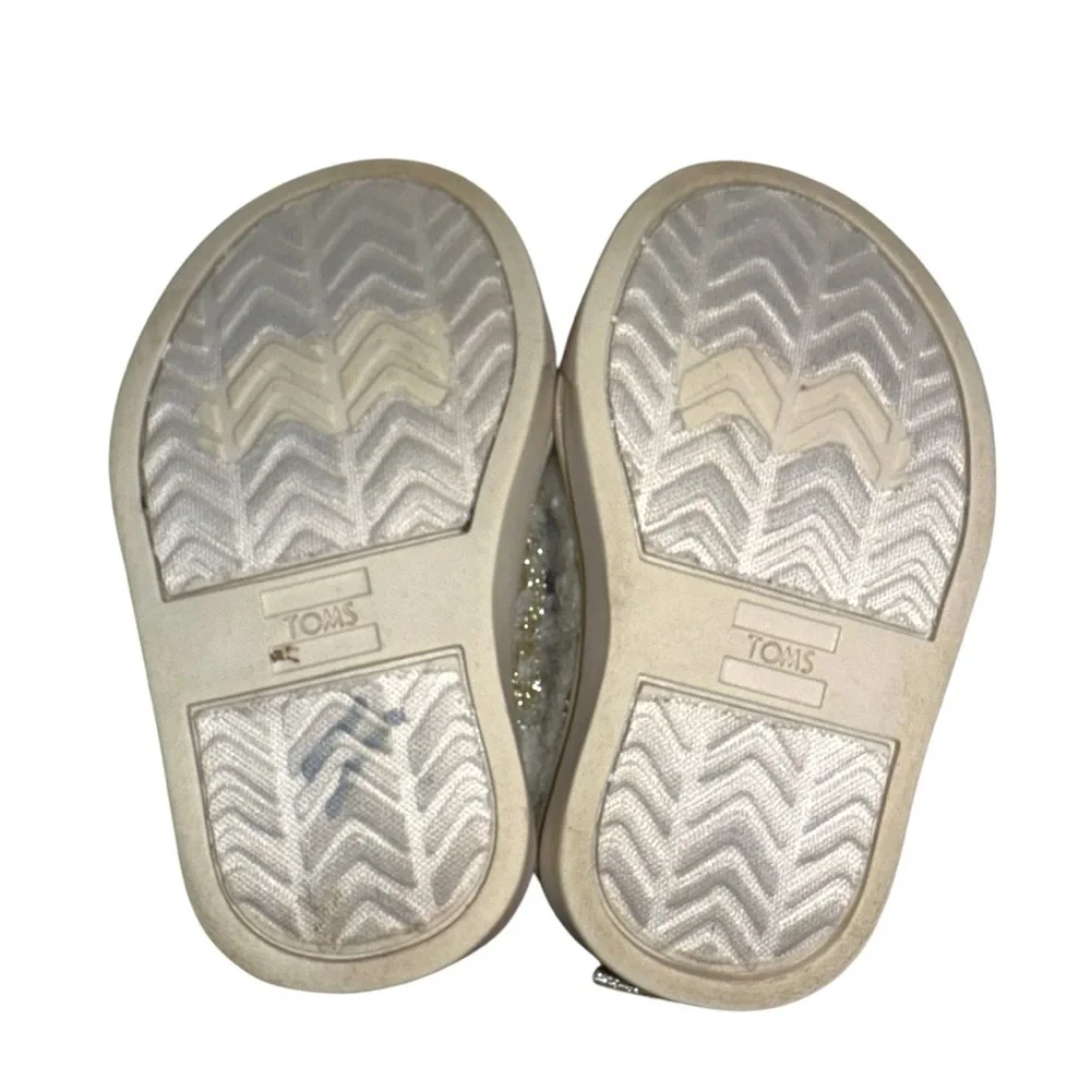 TOMS Girls Gold Tweed Glitter Velcro Sneakers Size T2 Toddler Sparkle Shoes